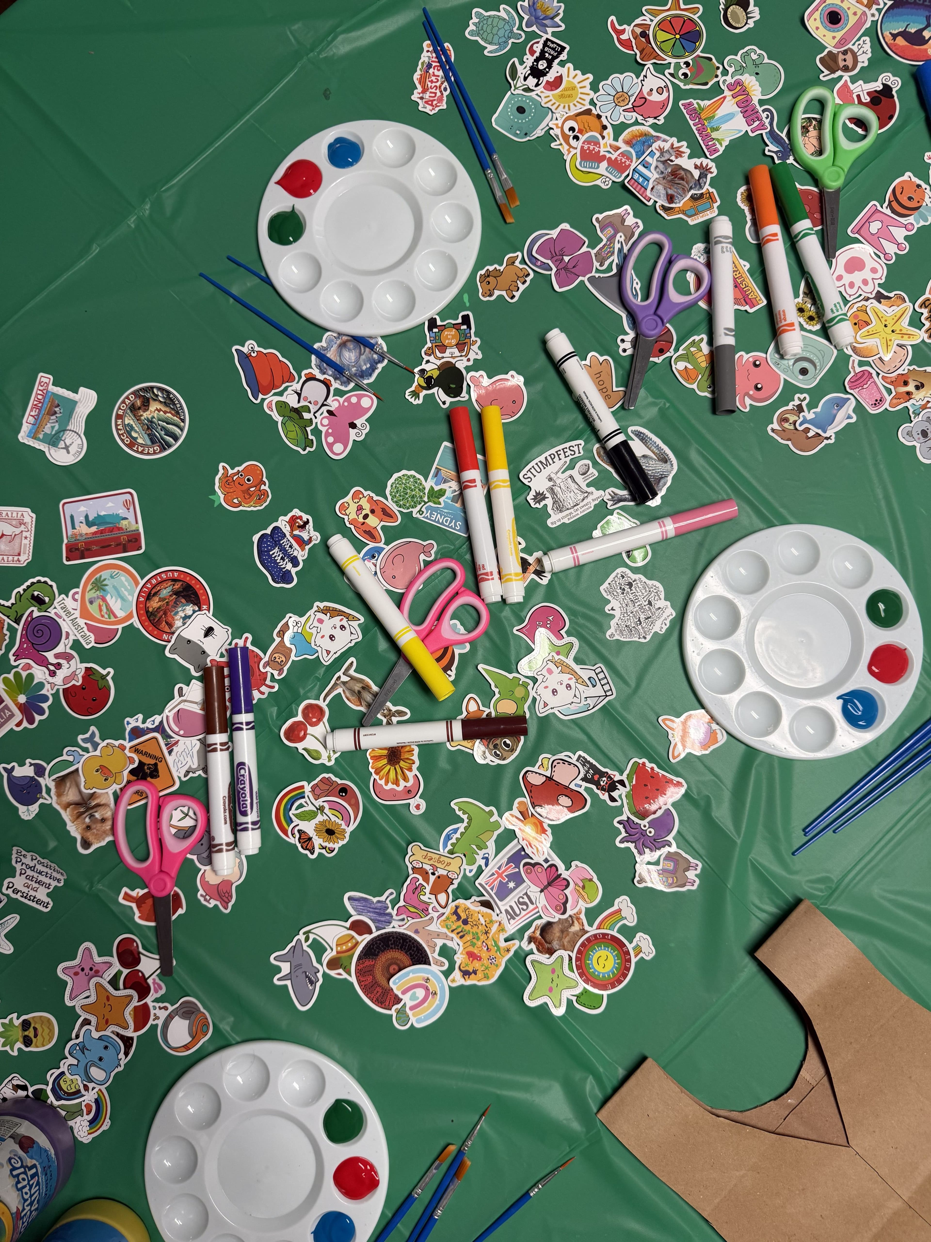 Vest making table at Australian Birthday party